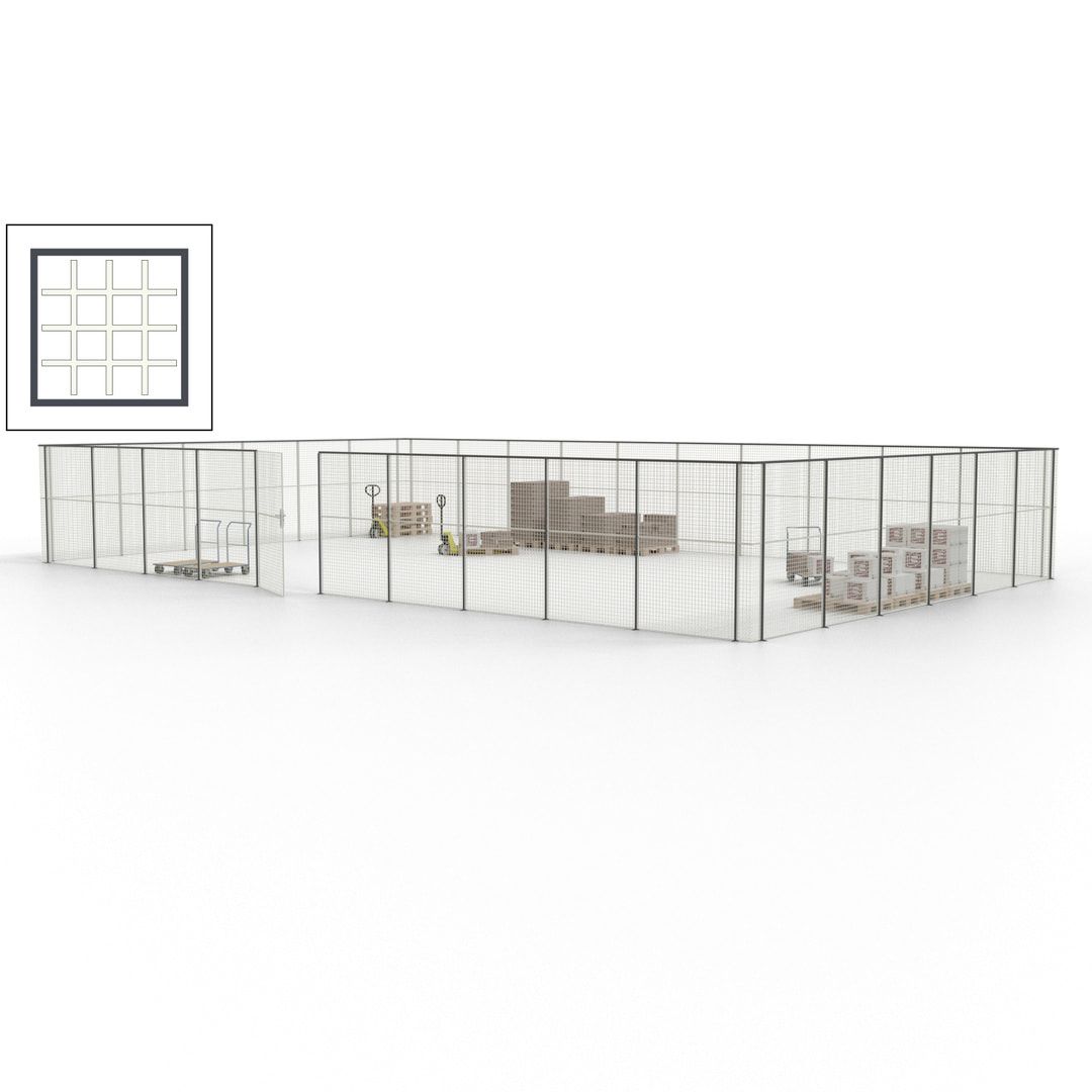 Maschinen Schutzgitter - Hallentrennwand - Sicherheitszaun - Tür - 48 m - 2.200 x 15.400 x 9.400 mm (HxBxT) - enzianblau