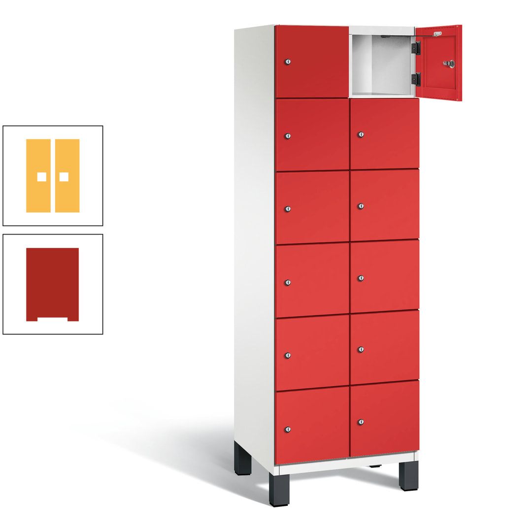 Fächerschrank, Stahlschrank, 12 Fächer, Türöffnungsbegrenzer, Füße, 1.980 x 600 x 525 mm (HxBxT), Korpus anthrazitgrau, Front anthrazitgrau