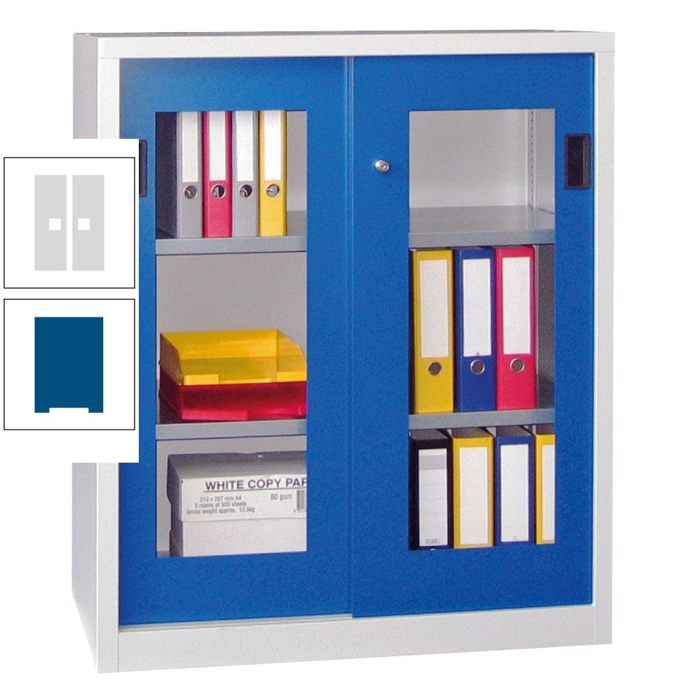 Schiebetürenschrank - Sichtfenstertüren - 1.000x1.000x400 mm (HxBxT) - 2 Böden, gepulvert - Zylinderschloss - anthrazitgrau