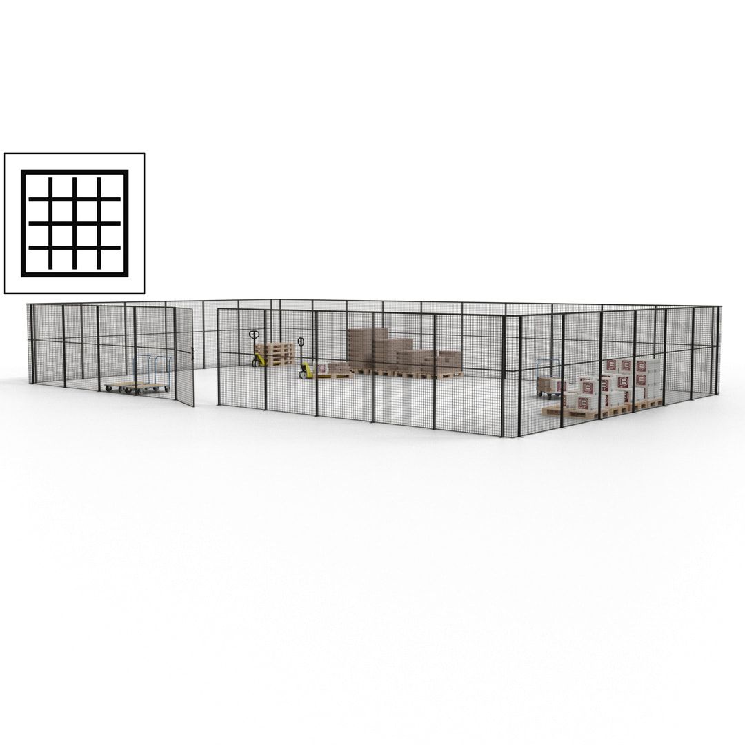 Maschinen Schutzgitter - Hallentrennwand - Sicherheitszaun - Tür - 48 m - 2.200 x 15.400 x 9.400 mm (HxBxT) - enzianblau
