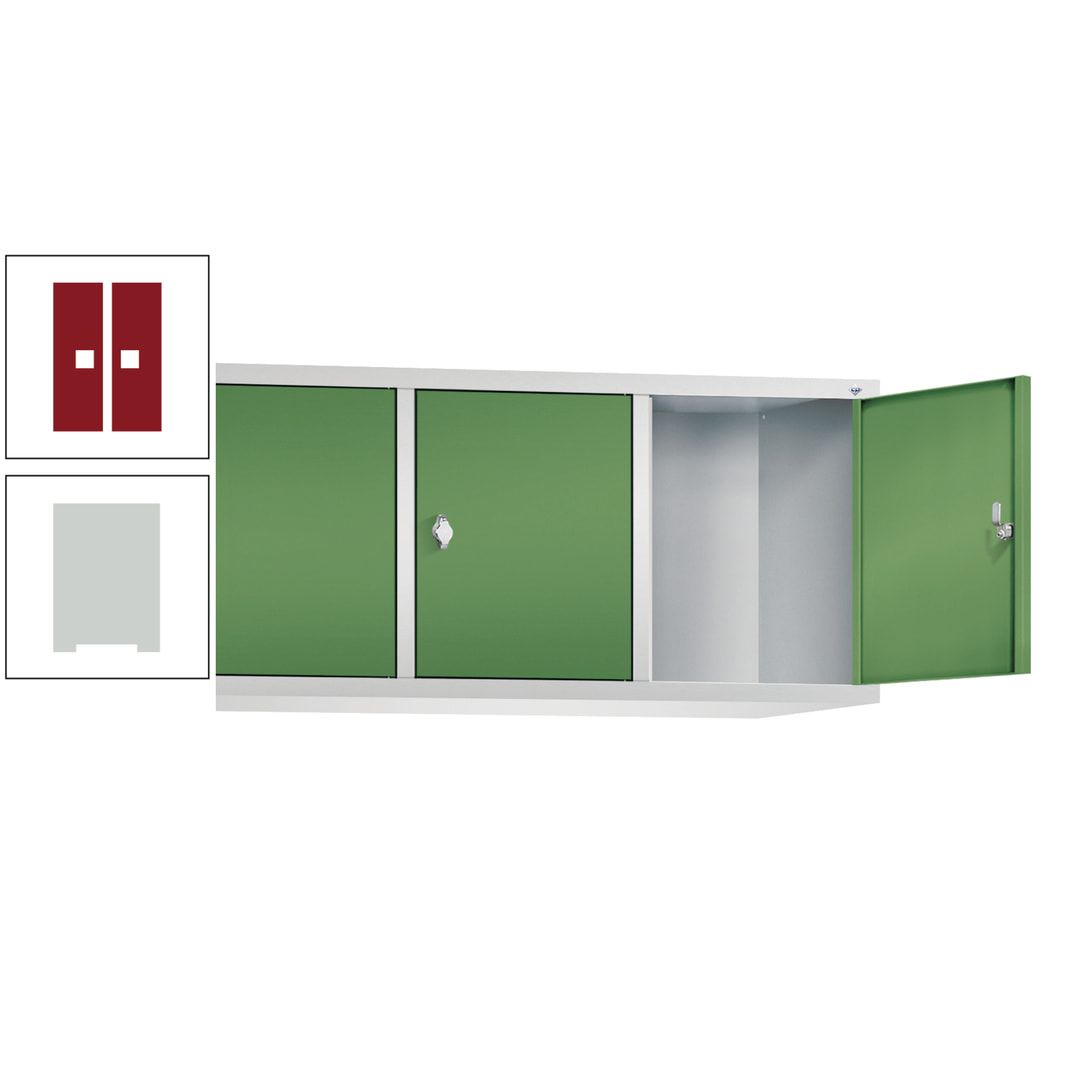 Aufsatzschrank für Spinde und Schließfachschränke, 3 Abteile, Korpus anthrazitgrau, Türen anthrazitgrau, 500 x 1.200 x 500 mm (HxBxT), Stahlschrank
