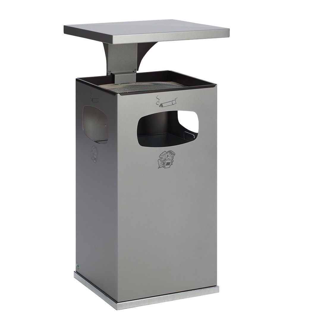 Abfallsammler mit Ascher und Dach - eckig - Volumen 72 l - 955 x 500 x 500 mm (HxBxT) - Antik silber