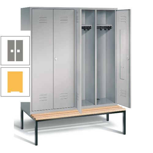 Doppel-Spindschrank, Buche Sitzbank untergebaut, 4 Abteile a 400 mm, Korpus lichtgrau, Tür anthrazitgrau, 2.090 x 1.590 x 815 mm (HxBxT)