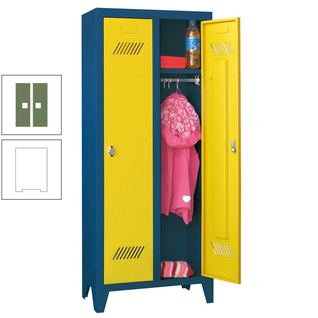 Spindschrank f. Kindergärten - mit Füßen - Höhe 1.300 mm - 2 Abteile a 250 mm - Zylinderschloss - anthrazitgrau