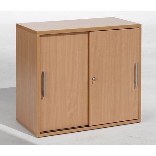 Anstell-Schiebetürenschrank, Holz, 2 Ordnerhöhen, Einlegeboden, Stellfüße, 720 x 1.000 x 425 mm (HxBxT), Frontfarbe Ahorn, Korpusfarbe Ahorn