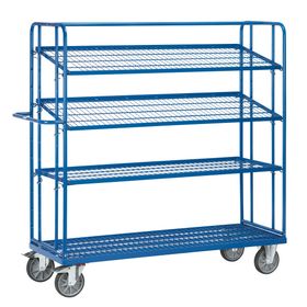 Fetra - Etagenwagen m. Schrägböden - Tragkraft 500 kg - Höhe 1.800 mm - 4 Drahtgitter-Böden - Ladefläche wählbar