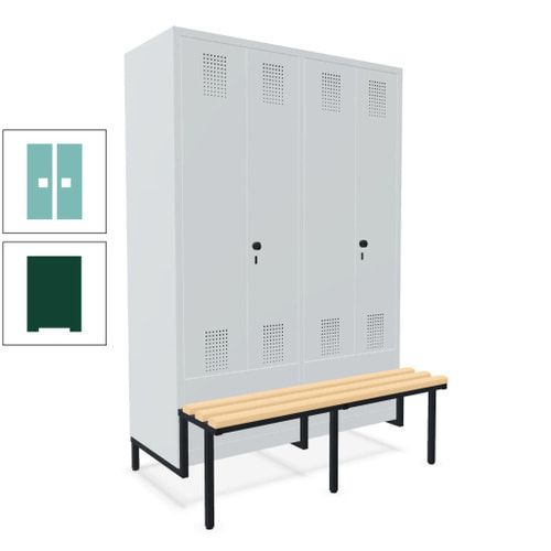 Doppel-Spind, Garderobenschrank, Buche Sitzbank integriert, 4 Abteile 300 mm, Korpus anthrazitgrau, Tür anthrazitgrau, 1.850 x 1.200 x 815 mm (HxBxT)