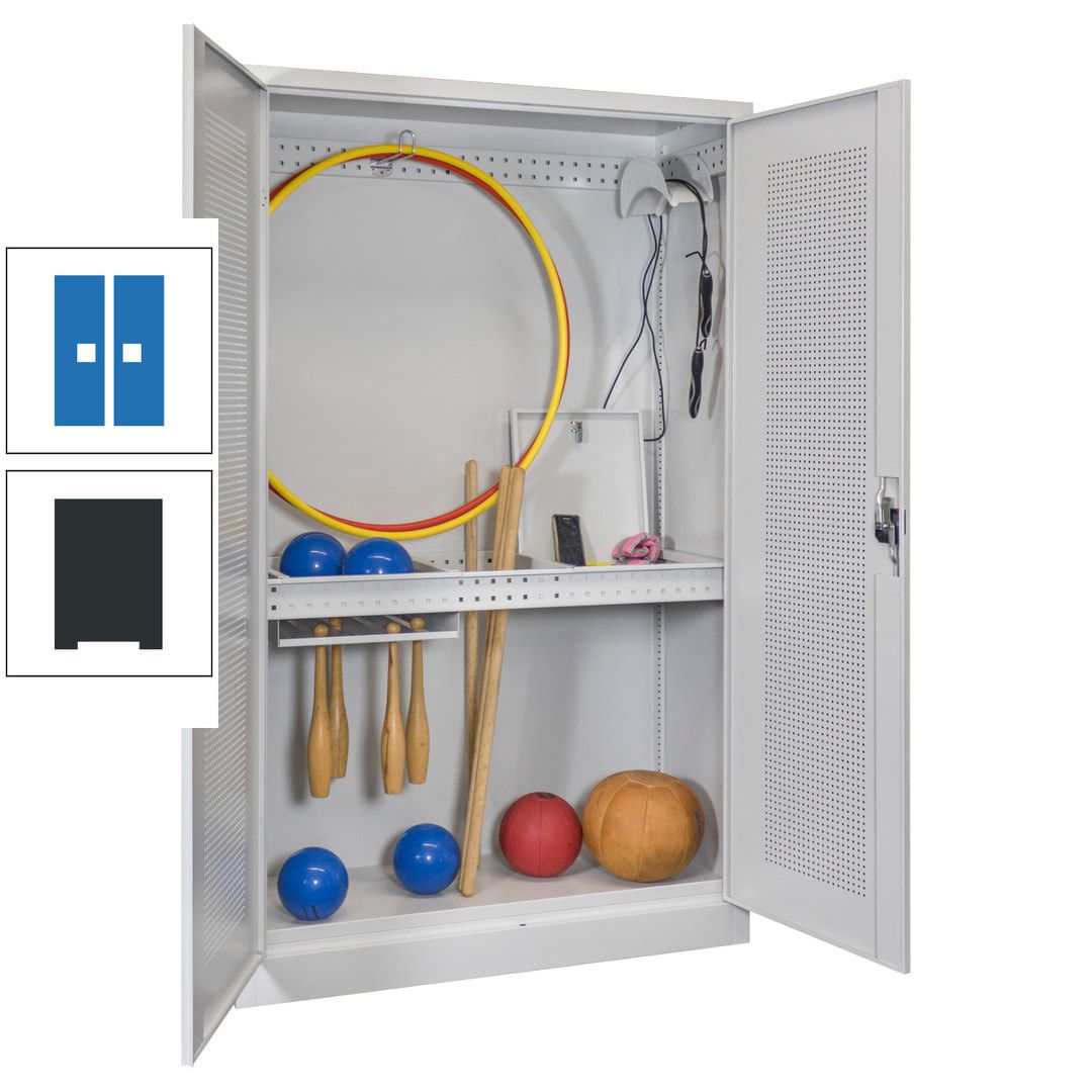 Sportschrank - Lochfeldtüren - Variante 1 - 1.950x1.200x500 mm (HxBxT) - anthrazitgrau