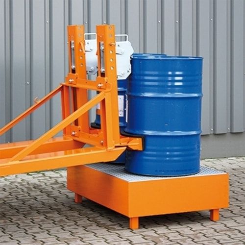 Fassgreifer für Gabelstapler, Kapazität 1 x 220 l Fass, Traglast 500 kg, Kettensicherung, Gummipuffer, Oberfläche feuerverzinkt