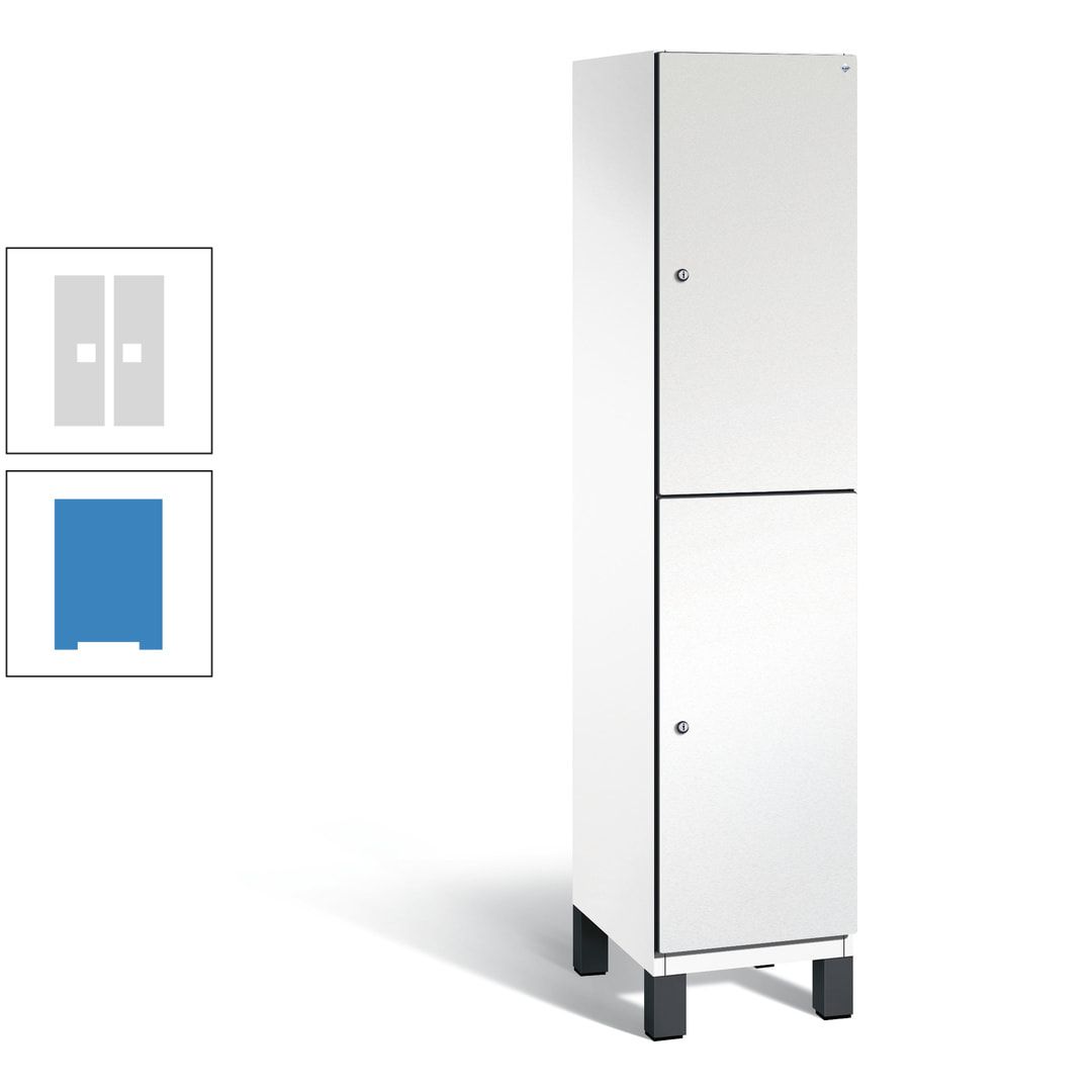 Fächerschrank, Stahlschrank, doppelstöckig, 2 Fächer, Füße, Korpus anthrazitgrau, Tür anthrazitgrau, 1.980 x 400 x 525 mm (HxBxT)