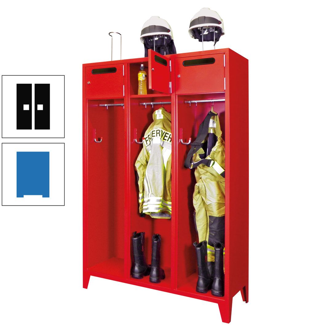 Feuerwehrschrank - 3 Abteile - Ablagefach mit Tür, Einwurfschlitz - 2.100 x 1.230 x 500 mm (HxBxT) - anthrazitgrau