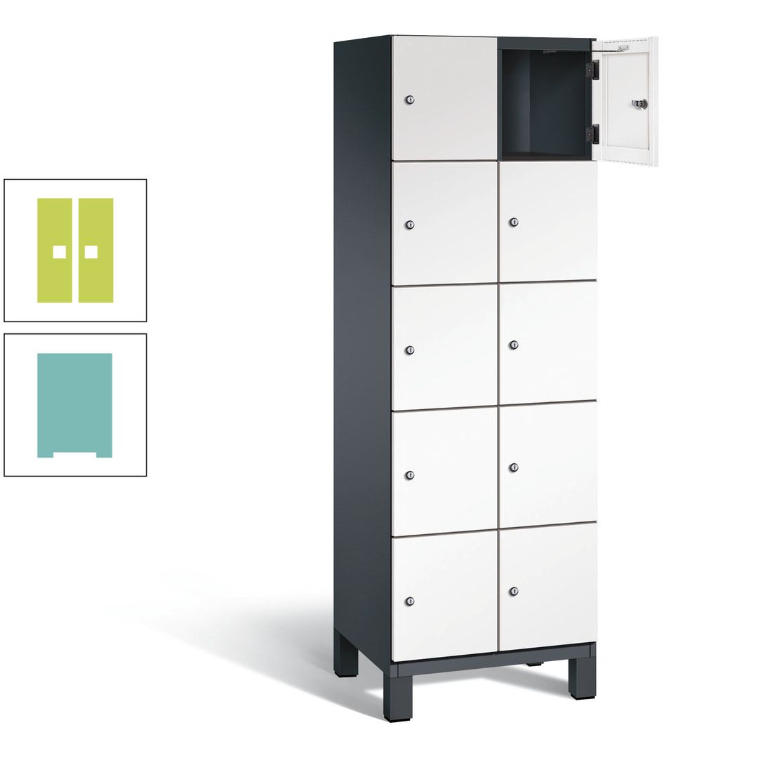 Fächerschrank, Stahlschrank, 10 Fächer, Türöffnungsbegrenzer, Füße, 1.980 x 600 x 525 mm (HxBxT), Korpus anthrazitgrau, Front anthrazitgrau