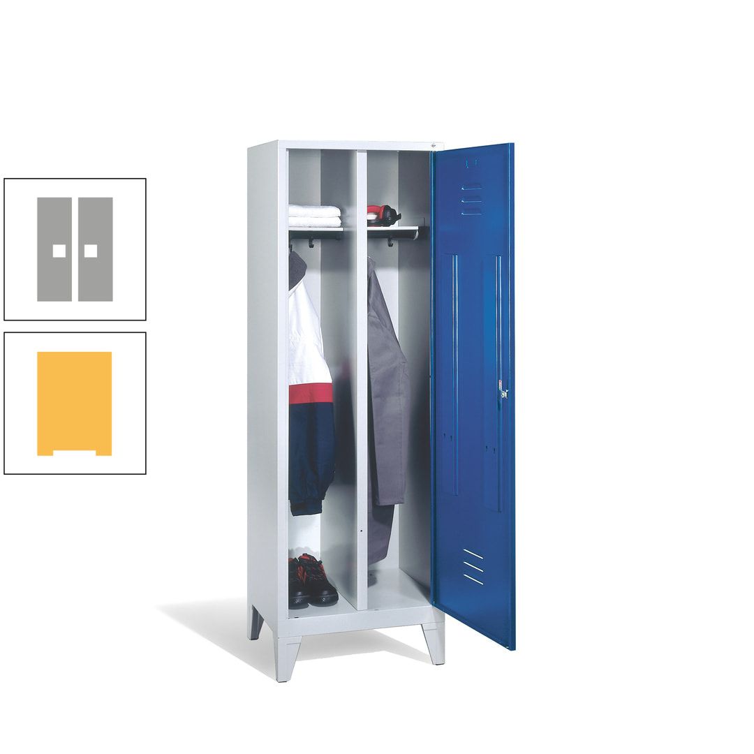 Doppel-Spind mit Großtür, Garderobenschrank mit Füßen, 2 Abteile a 300 mm, Korpus anthrazitgrau, Tür anthrazitgrau, 1.850 x 610 x 500 mm (HxBxT)