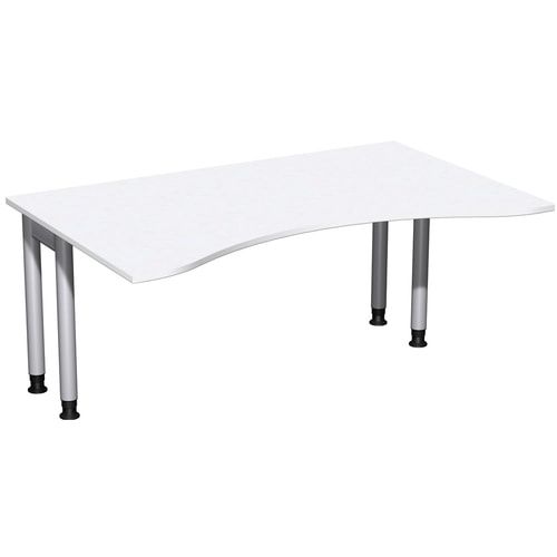 Ergo-Schreibtisch, Füße einseitig verkürzt, 4-Fuß Pro, höhenverstellbar, 680-800 x 1.600 x 1.000 mm (HxBxT), Gestell silber, Dekor Ahorn