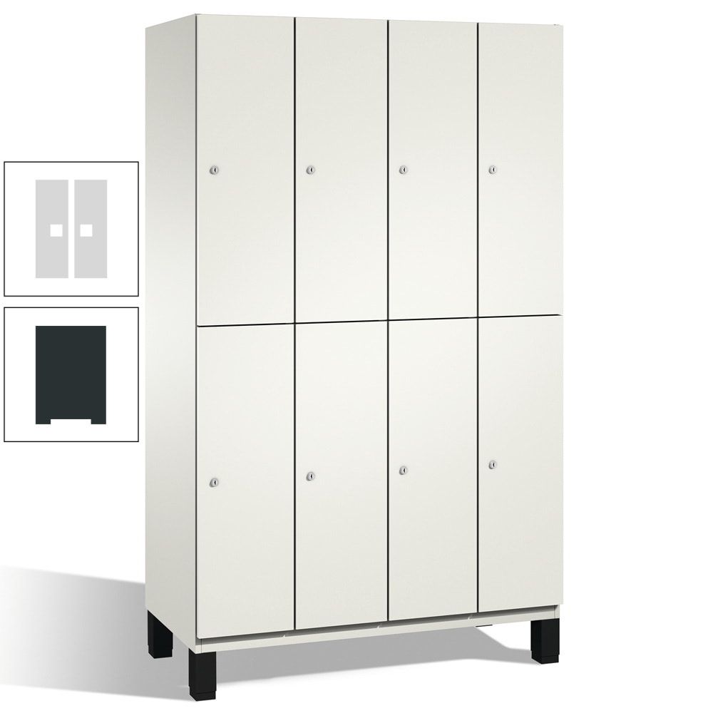 Fächerschrank, Stahlschrank, doppelstöckig, 8 Fächer, mit Füßen, Korpus enzianblau, Tür Fernblau, 1.980 x 1.200 x 525 mm (HxBxT)