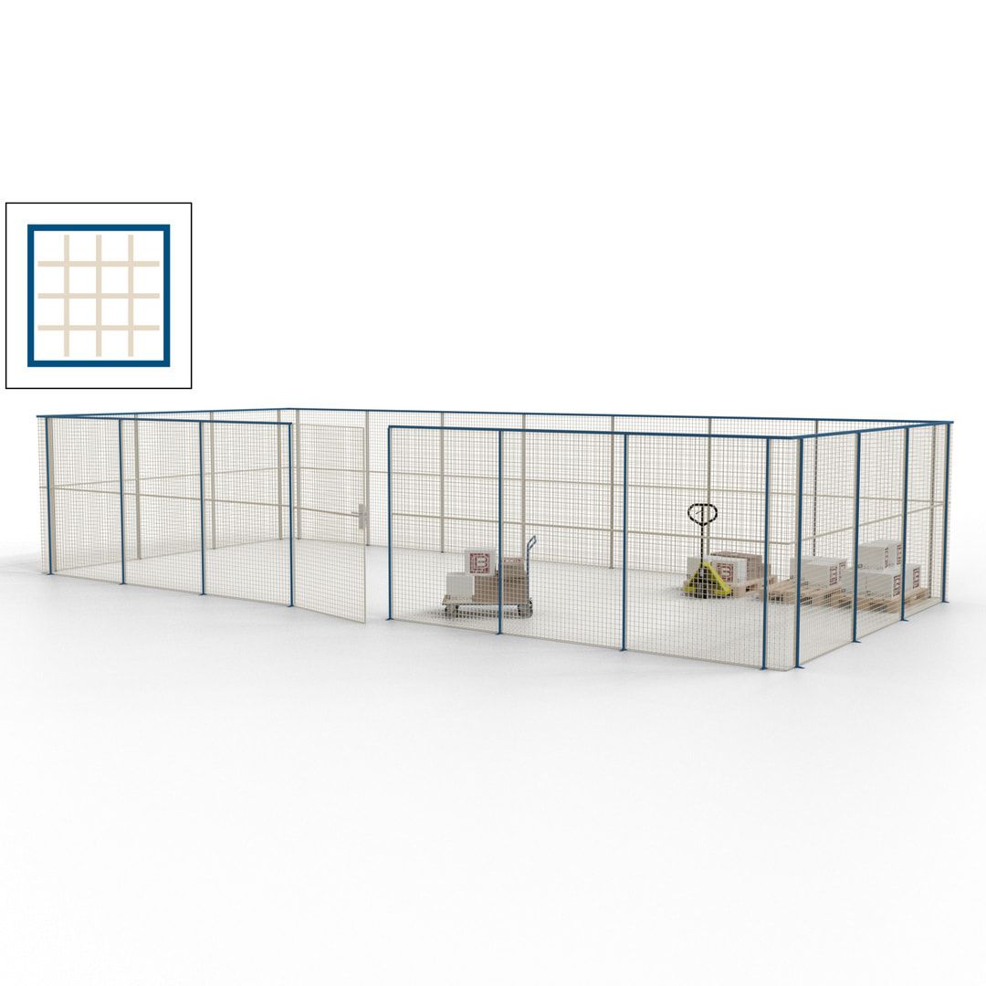 Hallentrennwand - Flügeltür, Gitter - 19 Gitterwände - 2.200 x 10.900 x 4.900 mm (HxBxT) - Perlweiß/reinorange