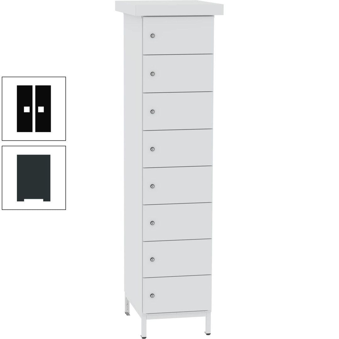 Akkuschrank, Batterieladeschrank, 8 Fächer, Schutzart IP54, Schuko, 1.855 x 400x 570 mm (HxBxT), Korpusfarbe anthrazitgrau, Frontfarbe anthrazitgrau