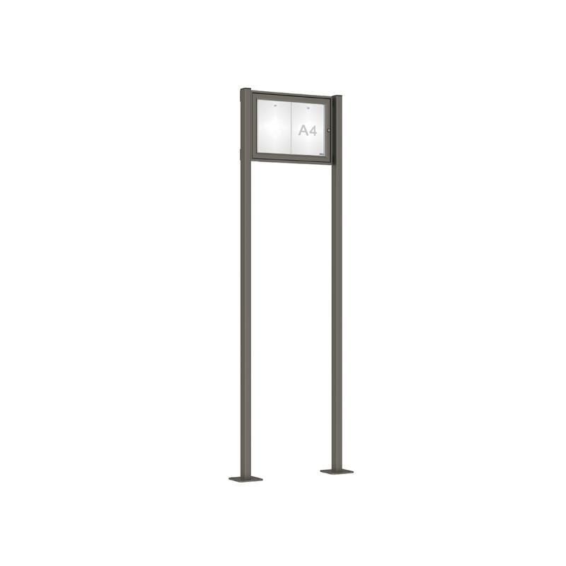 Pfosten-Set (2 Endpfosten) für Schaukasten mit Einflügeltür - Höhe 2.200 mm - auf Bodenplatten - Farbe grau