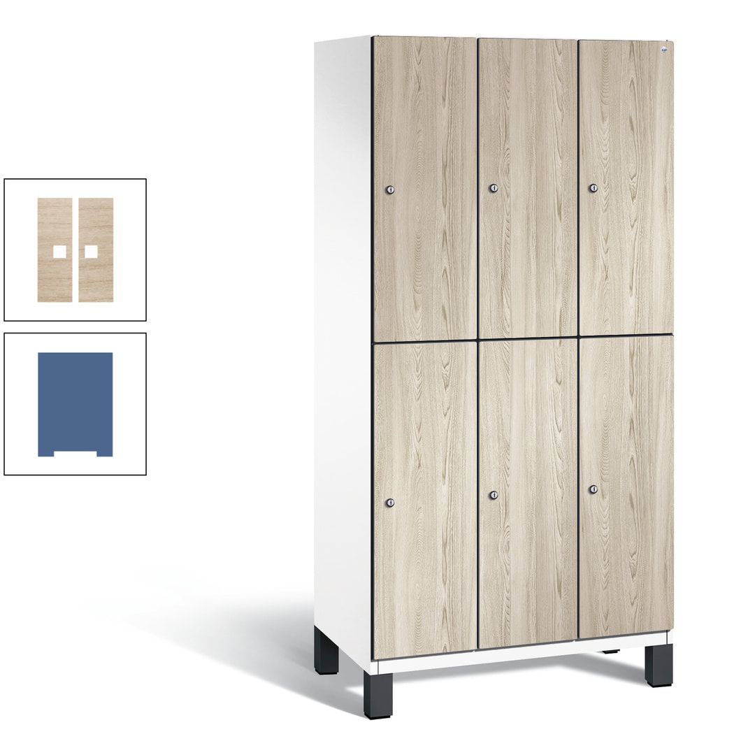 Fächerschrank, Garderobenschrank, mit Füßen, 3 Abteile, 1.980 x 900 x 525 mm (HxBxT), Korpus anthrazitgrau, Tür Donau-Ahorn