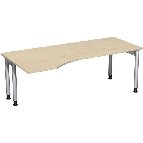 Eckschreibtisch, Ecke links, Füße einseitig verkürzt, 4-Fuß Pro, höhenverstellbar, 680-800 x 1.600 x 1.000 mm (HxBxT), Dekor Ahorn