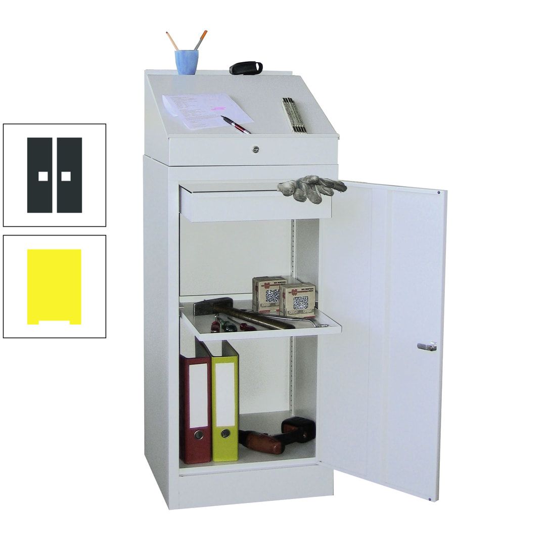 Stehpult mit Schrank - Vollblechtür - Zylinderschloss - 1 Einlegeboden, 1 Schublade - 1.270x500x500 mm (HxBxT) - anthrazitgrau