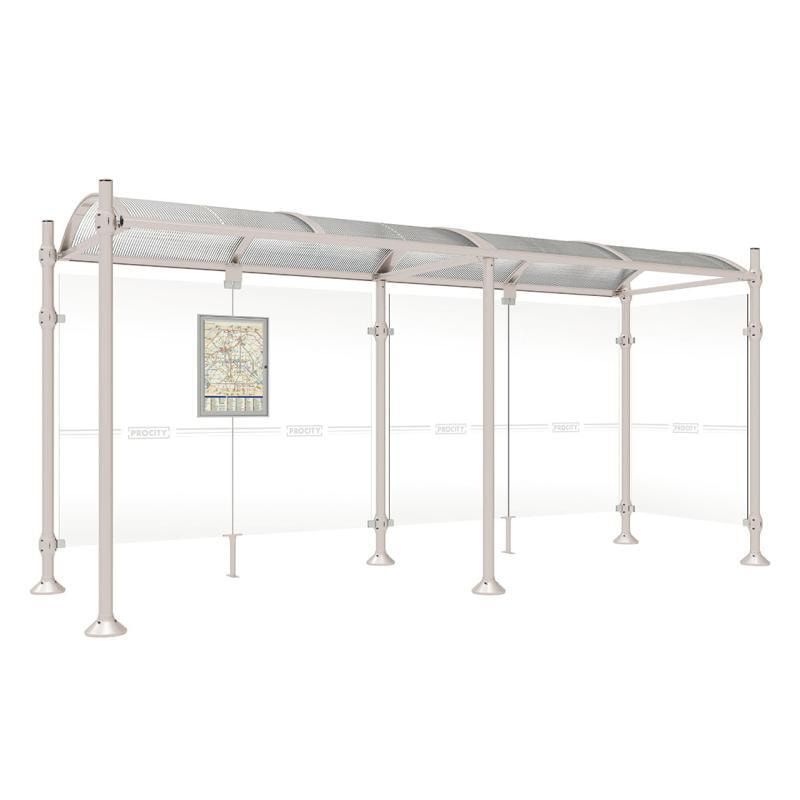 Buswartehalle, Unterstand, 2 Seitenwände, Kopf gebürsteter Edelstahl, ESG, Fahrplanschaukasten, 2.500 x 2.500 x 1.600 mm (HxBxT), Farbe enzianblau