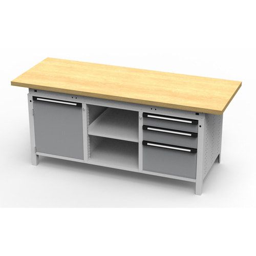 OTTOKIND Werkbank - bündige Arbeitsplatte - 850 x 1.695 x 750 mm (HxBxT) - 3 Schubladen - 1 Schrank - 2 Ablageböden - lichtgrau / anthrazitgrau