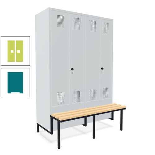 Doppel-Spind, Garderobenschrank, Buche Sitzbank integriert, 4 Abteile 300 mm, Korpus anthrazitgrau, Tür anthrazitgrau, 1.850 x 1.200 x 815 mm (HxBxT)