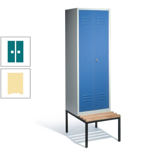 Doppel-Spindschrank, Buche Sitzbank untergebaut, 2 Abteile a 300 mm, Korpus lichtgrau, Tür anthrazitgrau, 2.090 x 610 x 815 mm (HxBxT)