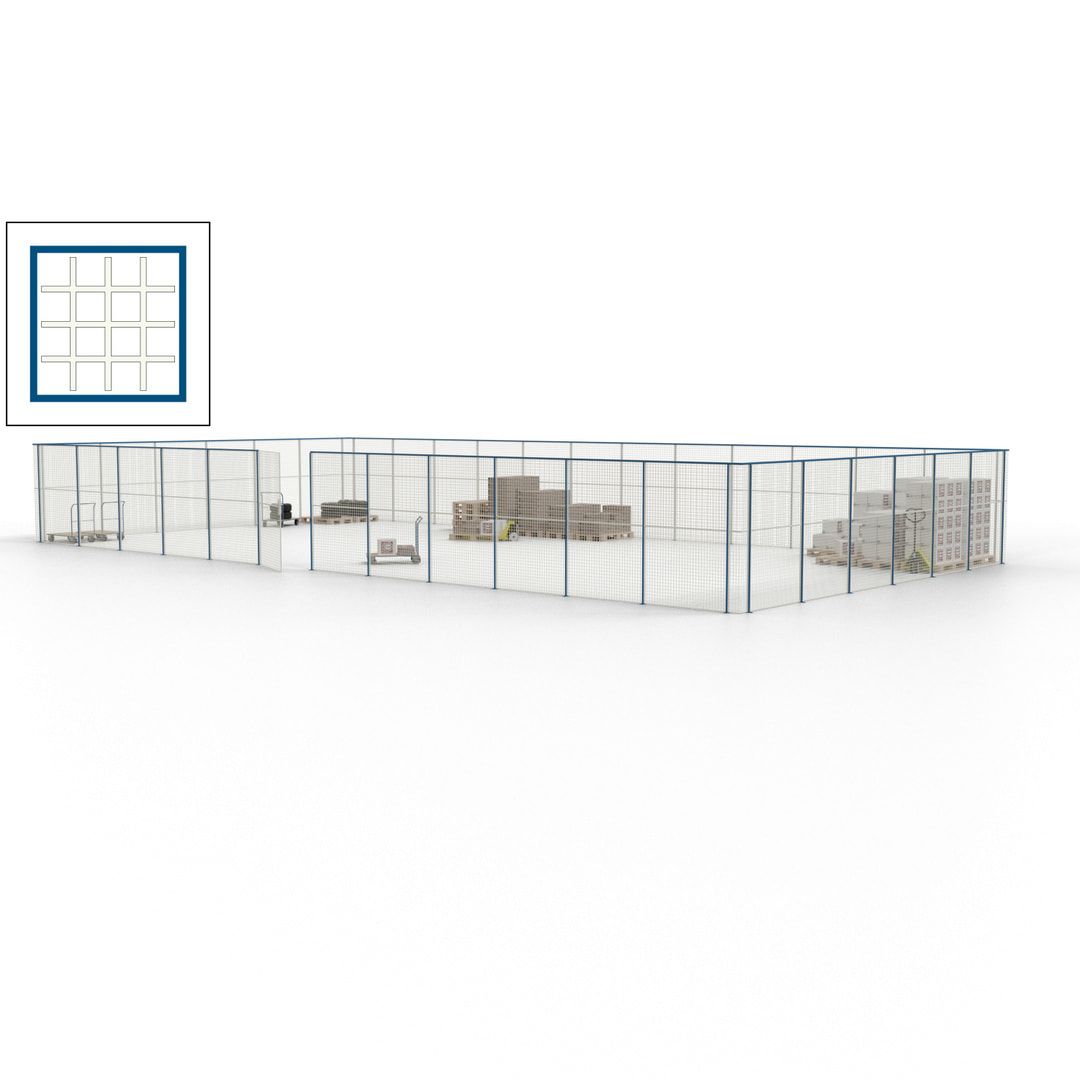Maschinen Schutzgitter - Hallentrennwand - Sicherheitszaun - Tür - 54 m - 2.200 x 18.400 x 9.400 mm (HxBxT) - enzianblau