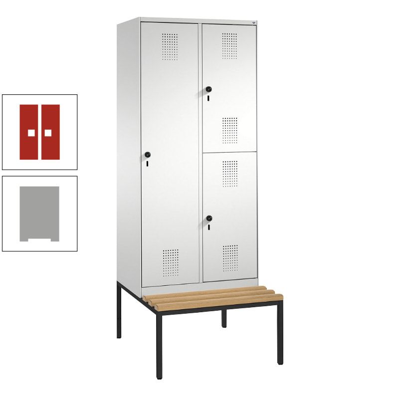 Garderobenschrank, Spind ein- und doppelstöckig Sitzbank, 2 Abteile, 3 Fächer, 2.090 x 800 x 500 mm (HxBxT), Front anthrazitgrau, Korpus anthrazitgrau