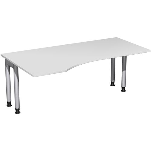 Eckschreibtisch, Ecke links, Füße einseitig verkürzt, 4-Fuß Pro, höhenverstellbar, 680-800 x 1.600 x 1.000 mm (HxBxT), Dekor Ahorn