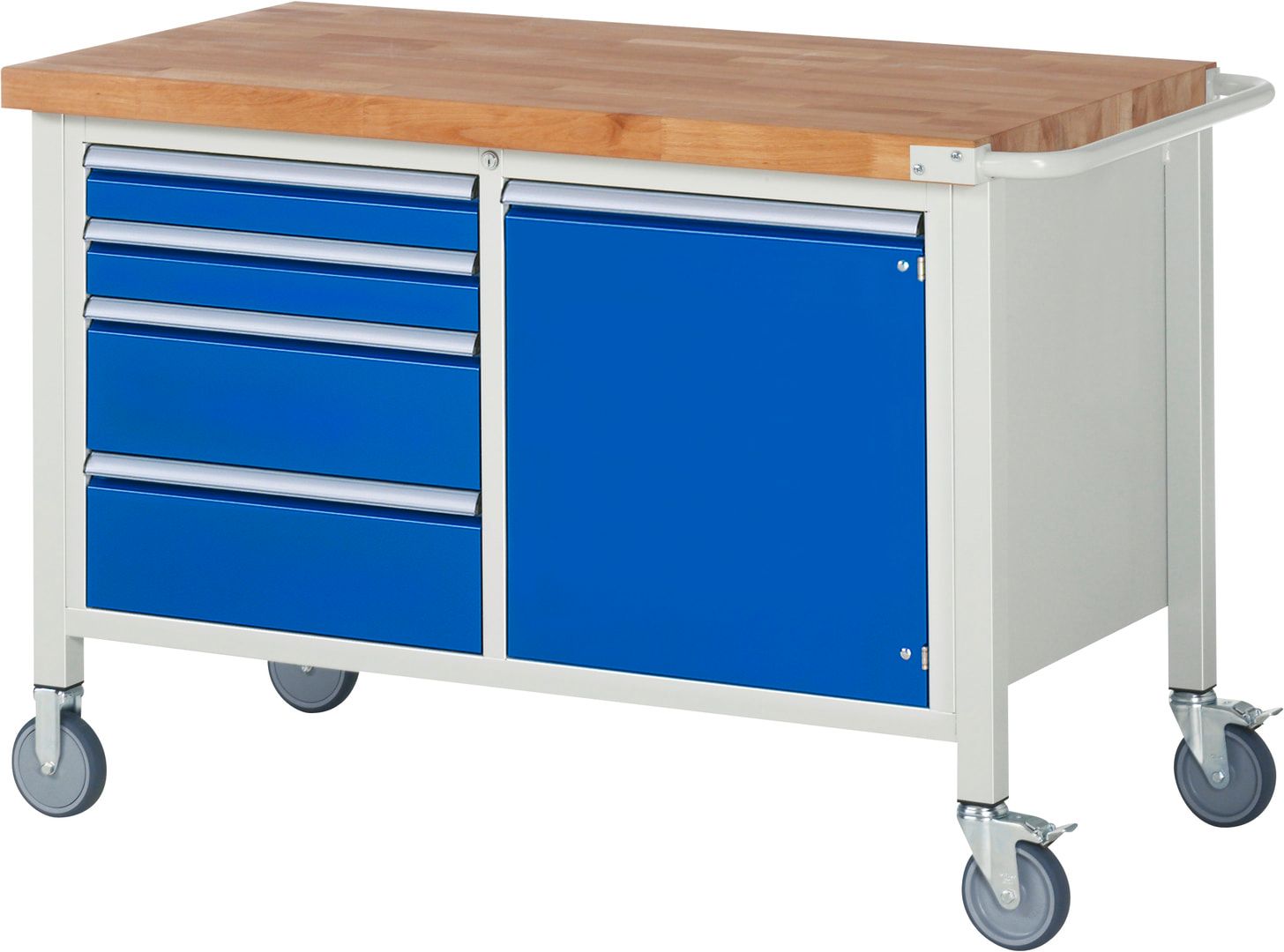 Mobile Werkbank, Schrank - 4 Schubladen - Teilauszug - 90:2 / 180:2 - 880 x 1.250 x 700 mm (HxBxT) - 450 kg - Buche - Anthrazitgrau