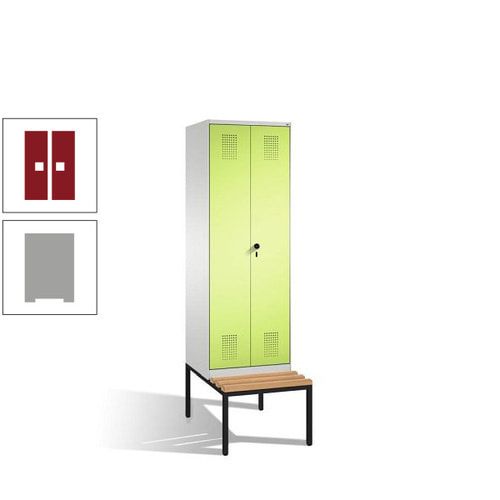 Doppel-Spind, Garderobenschrank, Buche Sitzbank untergebaut, 2 Abteile a 300 mm, Korpus anthrazitgrau, Tür anthrazitgrau, 2.090 x 600 x 815 mm (HxBxT)