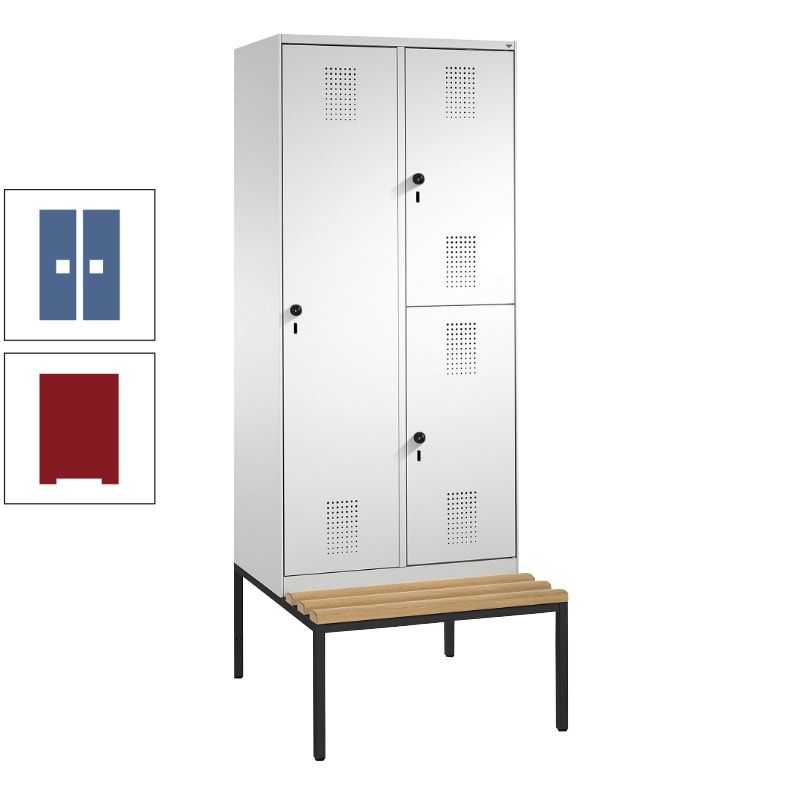 Garderobenschrank, Spind ein- und doppelstöckig Sitzbank, 2 Abteile, 3 Fächer, 2.090 x 800 x 500 mm (HxBxT), Front anthrazitgrau, Korpus anthrazitgrau