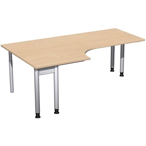 Eckschreibtisch, Eckteil 800 mm, links, Füße einseitig verkürzt, 4-Fuß Pro, höhenverstellbar, 680-800 x 1.600 x 1.200 mm (HxBxT), Dekor Ahorn