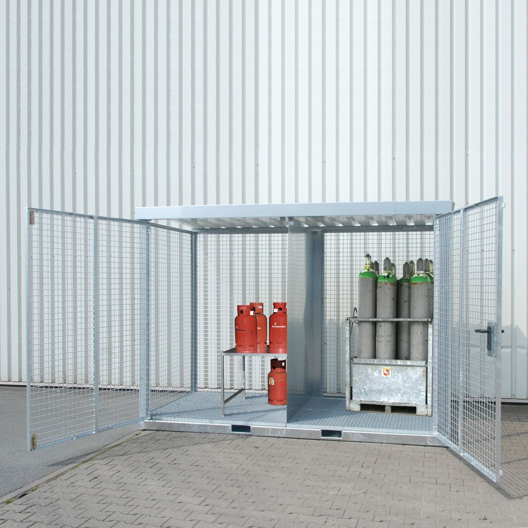 Fahrbarer Gasflaschencontainer - für 104 220-mm-Flaschen - Gitterrost - feuerverzinkt