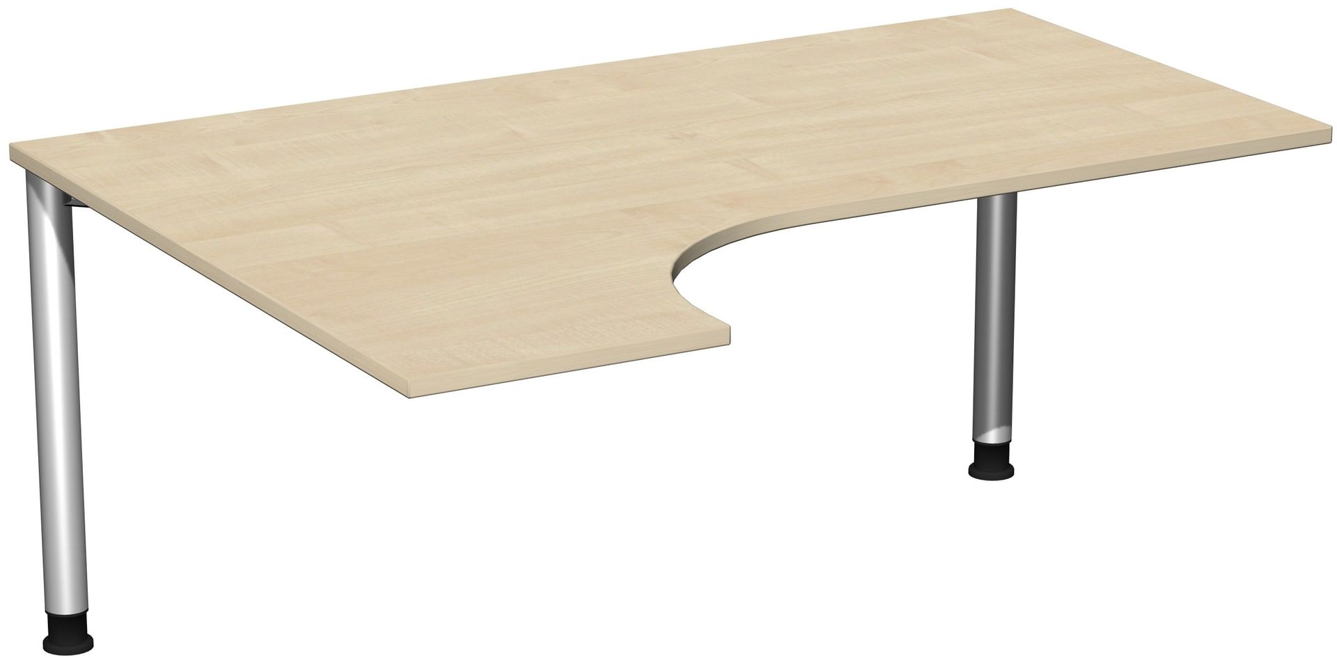 Eckschreibtisch mit einseitig verkürzten Füßen, 4-Fuß Flex, Ecke links, Höhe 680-800 mm, 1.600 x 1.200 mm (BxT), Gestell anthrazit, Ahorn
