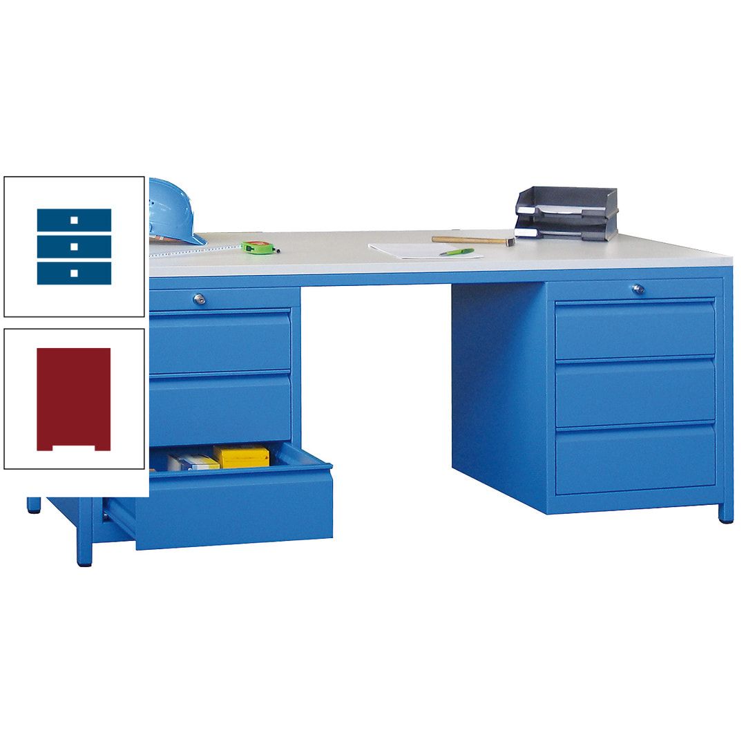 Meisterschreibtisch - 2 Schubladenblöcke - 6 Schubladen - 720 x 1.700 x 800 mm (HxBxT) - anthrazitgrau