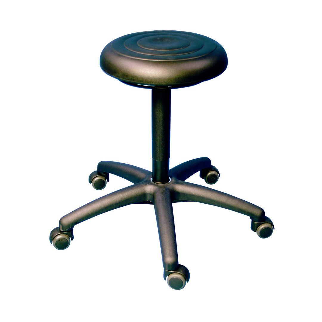 Arbeitshocker mit ergonomisch geformtem Sitzpolster - Sitzhöhe 420 - 610 mm - PU supersoft, schwarz - Kunststoff Fußkreuz mit Gleitern