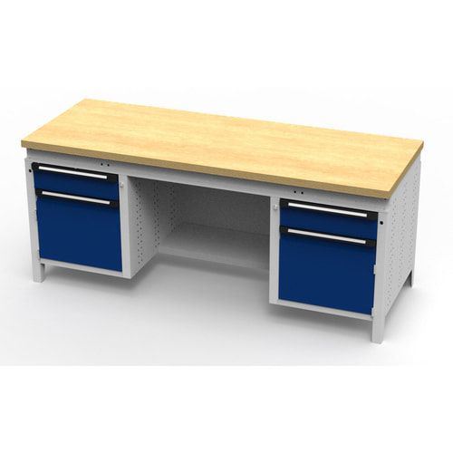 OTTOKIND Werkbank - bündige Arbeitsplatte - 850 x 1.695 x 750 mm (HxBxT) - 2 Schubladen - 2 Schränke - lichtgrau