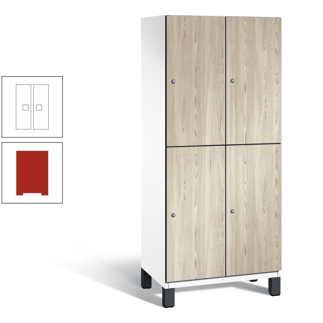 Fächerschrank, Garderobenschrank, mit Füßen, 2 Abteile, 1.980 x 800 x 525 mm (HxBxT), Korpus anthrazitgrau, Tür Donau-Ahorn
