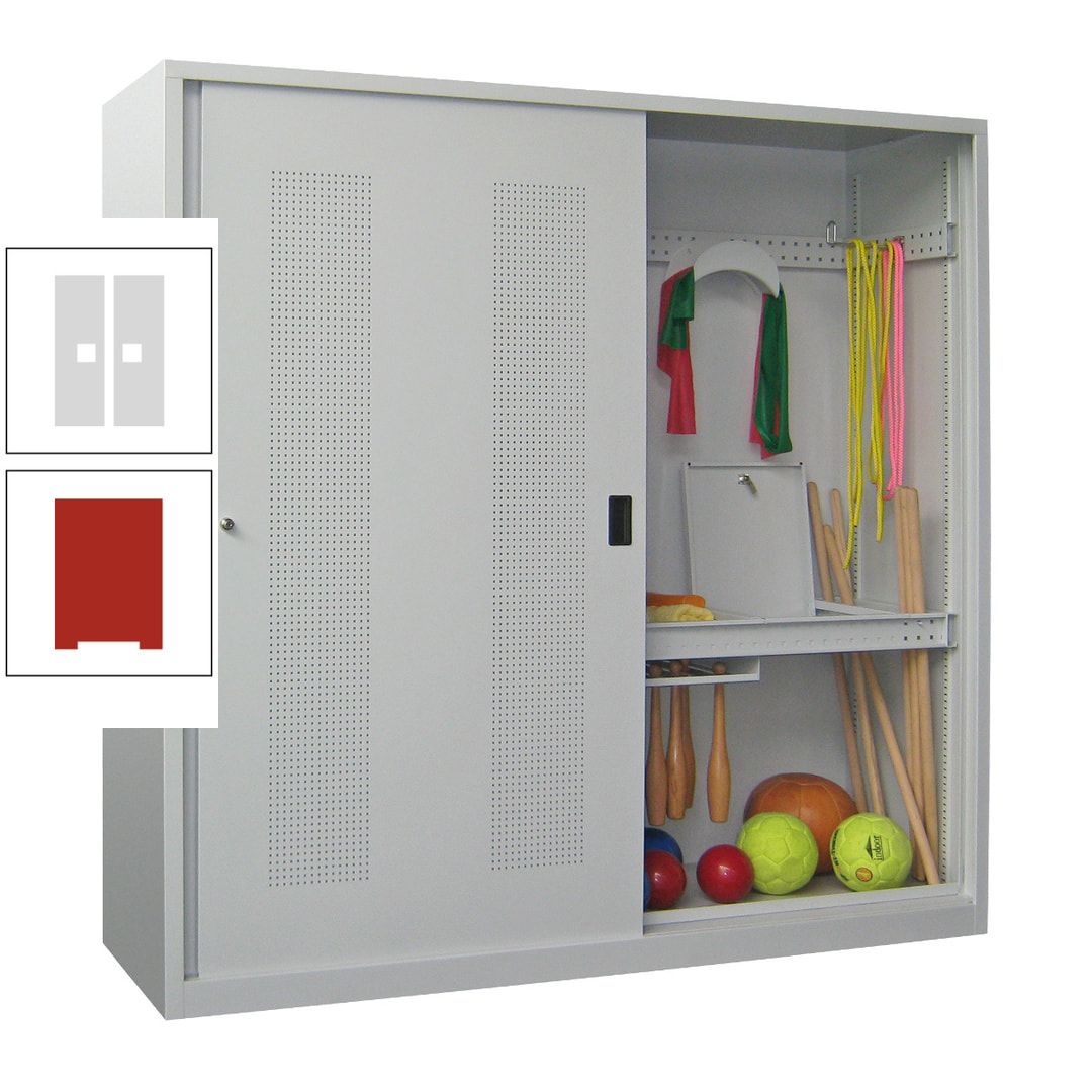 Ballschrank - Schiebetüren mit Lochfeld - Trennwand - 1.950x2.000x600 mm (HxBxT) - anthrazitgrau
