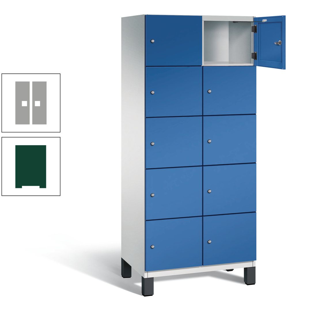 Fächerschrank, Stahlschrank, 10 Fächer, Türöffnungsbegrenzer, Füße, 1.980 x 800 x 525 mm (HxBxT), Korpus anthrazitgrau, Front anthrazitgrau