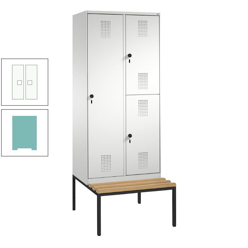 Garderobenschrank, Spind ein- und doppelstöckig Sitzbank, 2 Abteile, 3 Fächer, 2.090 x 800 x 500 mm (HxBxT), Front anthrazitgrau, Korpus anthrazitgrau