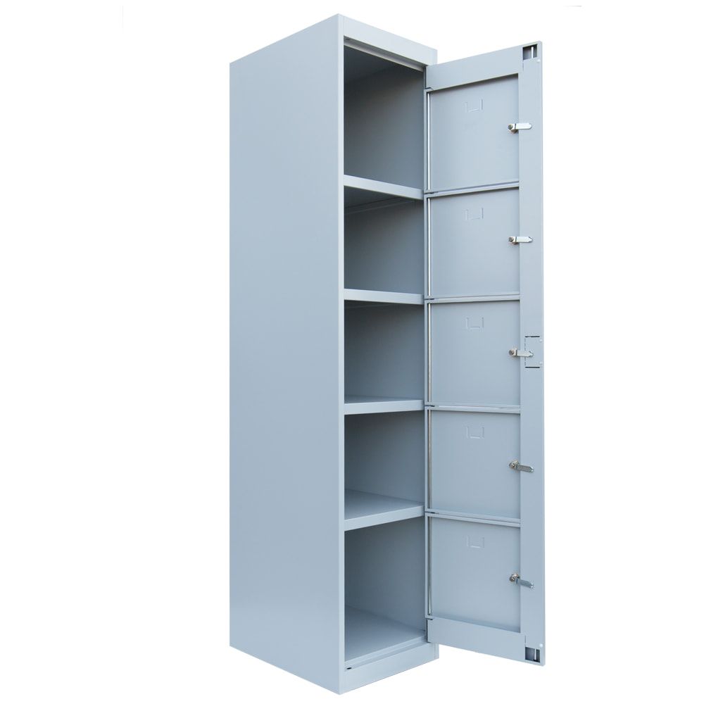 Verteilerschrank, Ausgabeschrank, Fächerschrank, Zentraltür, 1 Abteil, 5 Fächer, 1.800 x 400 x 500 mm (HxBxT), Korpus lichtgrau, Front enzianblau
