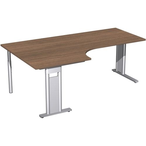 Eckschreibtisch, Eckteil 800 mm, Ecke links, Füße einseitig verkürzt, C-Fuß Pro, 720 x 1.600 x 1.200 mm (HxBxT), Gestell silber, Dekor Ahorn