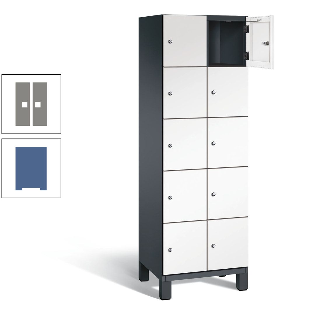 Fächerschrank, Stahlschrank, 10 Fächer, Türöffnungsbegrenzer, Füße, 1.980 x 600 x 525 mm (HxBxT), Korpus anthrazitgrau, Front anthrazitgrau