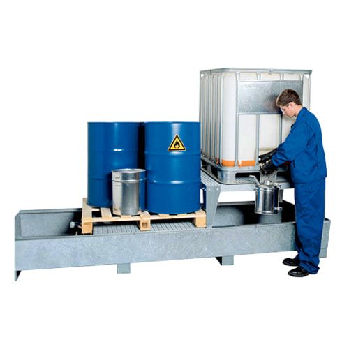 Auffangwanne für 3 IBC - 1 Abfüllbock - 1.000 l - 820 x 3.280 x 1.300 mm (HxBxT) - enzianblau