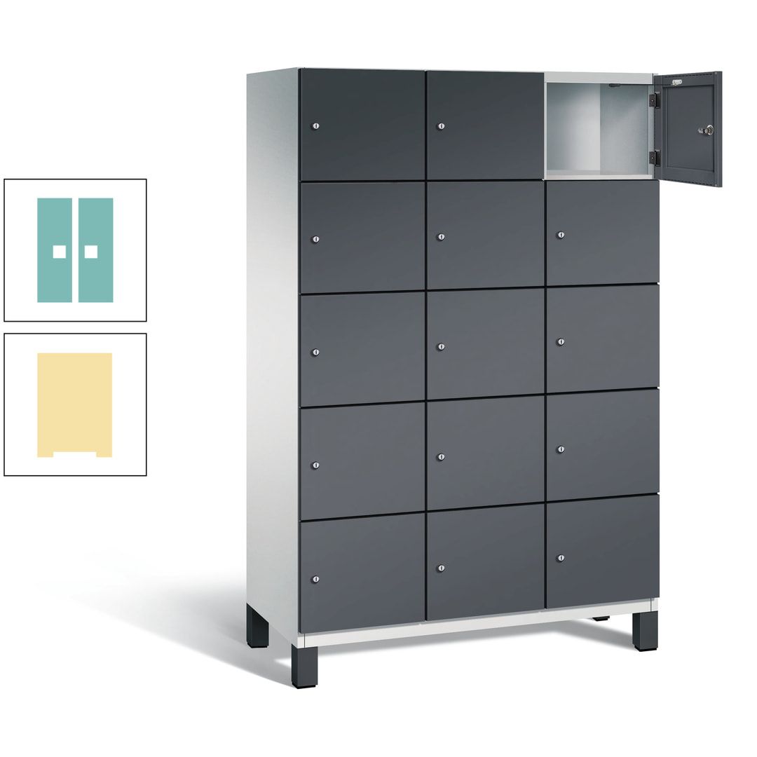 Fächerschrank, Stahlschrank, 15 Fächer, Türöffnungsbegrenzer, Füße, 1.980 x 1.200 x 525 mm (HxBxT), Korpus anthrazitgrau, Front anthrazitgrau